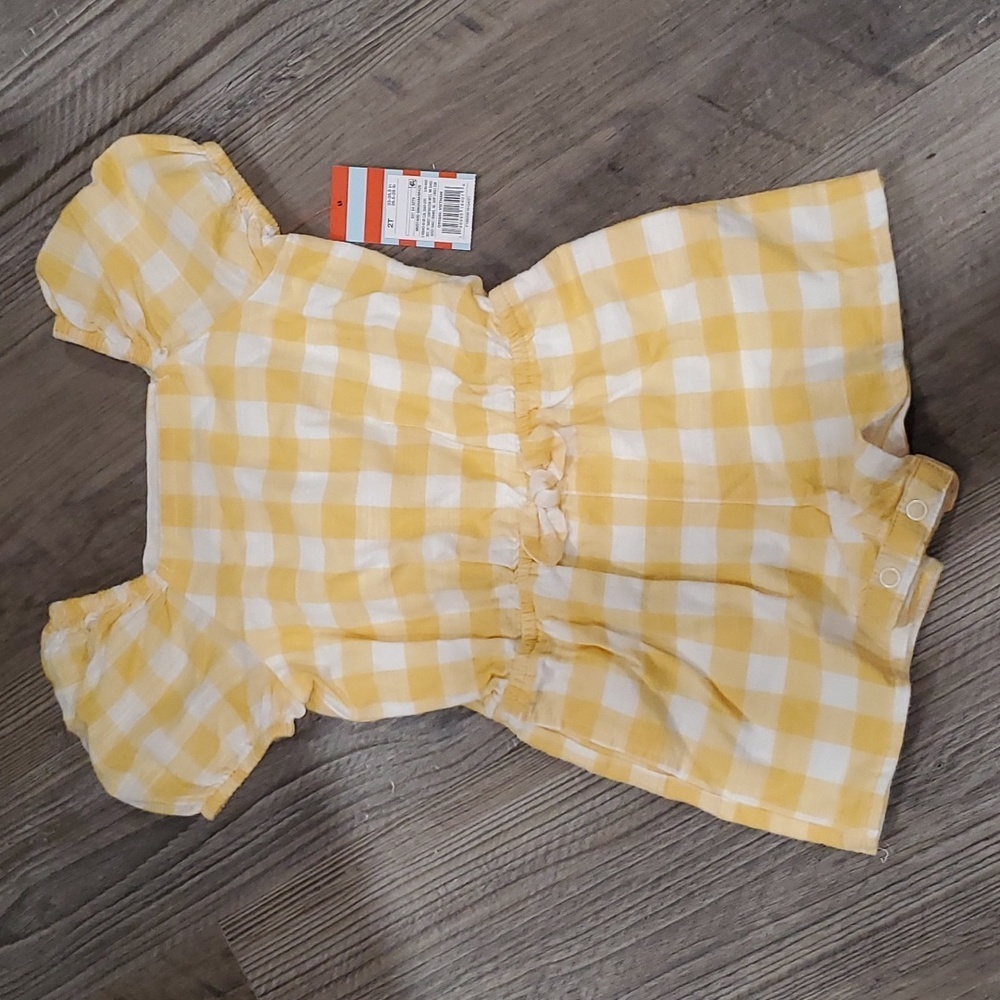 Cat & Jack One Piece Yellow Plaid with Romper with Bubble Sleeves